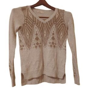 Hollister Size Small Beige Gold Diamond Pattern V-Neck Knit Pullover
